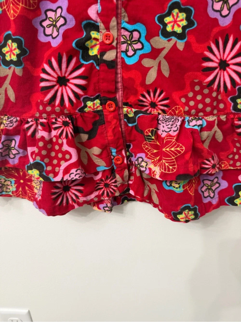 me too Red Floral Button-Front Ruffle Dress Size 2Y
